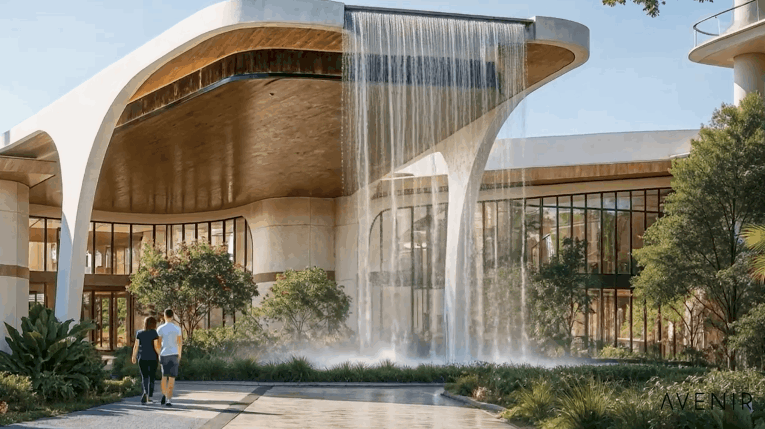 Clubhouse waterfall